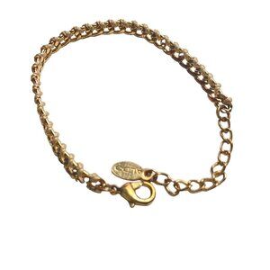 Aldo Gold Tone Chain Bracelet Beige Thread Detailing Aldo u Adjustable Length Fa